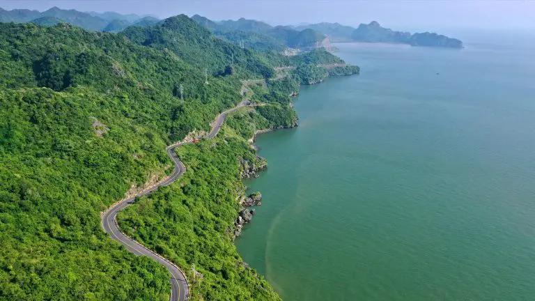 the only road running along the coast and through cat ba island
